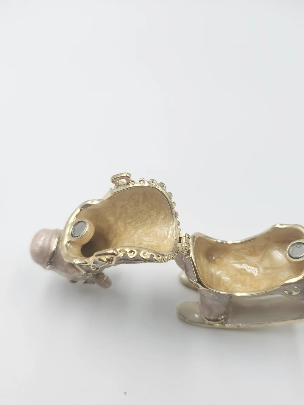 Pink Enamel Rocking Horse Brooch with Gold Accents